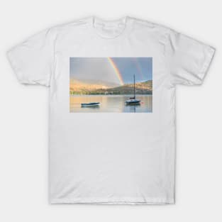 Vibrant Rainbow Over Boats in the Okanagan Valley T-Shirt